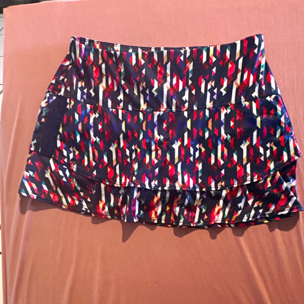 Lucky in Love Women Tennis Golf Skort Multicolor Geometric Stretch Pull On M